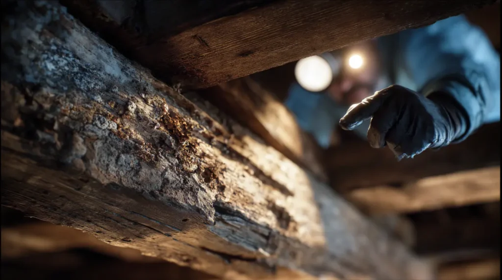 bois avec présence de mérule