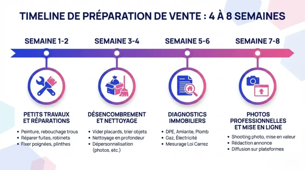 Schéma des étapes de préparation pour vendre un bien immobilier