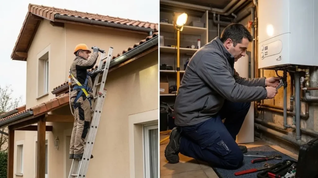 diagnostiqueurs en pleine réalisation de diagnostic avant de vendre une maison