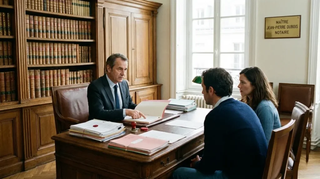 Notaire expliquant les risques encourus d'une vente sans diagnostique