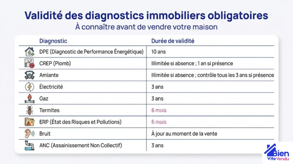 schéma de validité des diagnostics immobiliers obligatoire