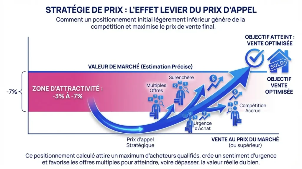 Schéma de l'effet de levier du prix d'appel immobilier
