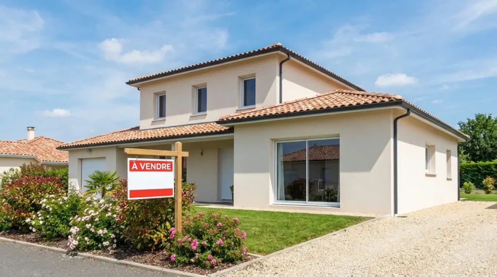 Maison avec panneau "A vendre"
