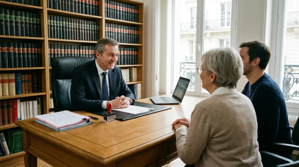 Mère et fils chez le notaire