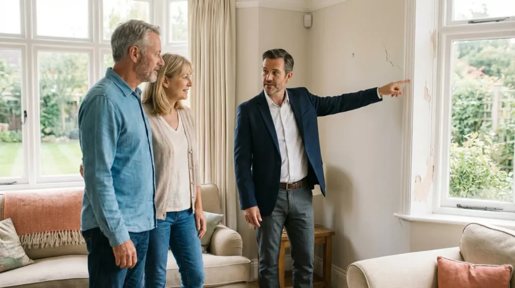 Vendeur et acheteur lors d'une visite immobilière