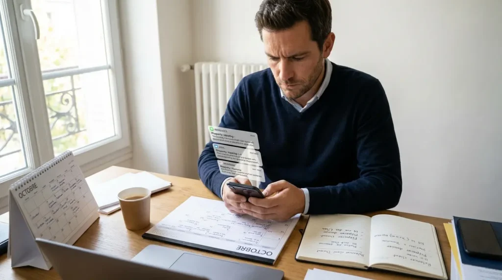 Vendeur immobilier submergé de messages de potntiels acheteurs