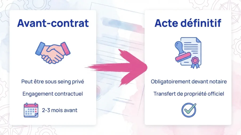 Explication des procédures possibles avant contrat et lors de l'acte définitif