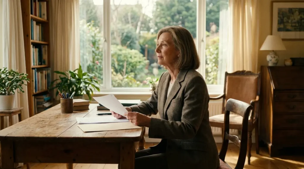 Femme veuve face à la vente de sa maison