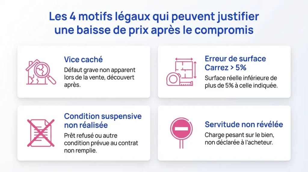 4 motifs légaux qui peuvent justifier une baisse de prix après compromis