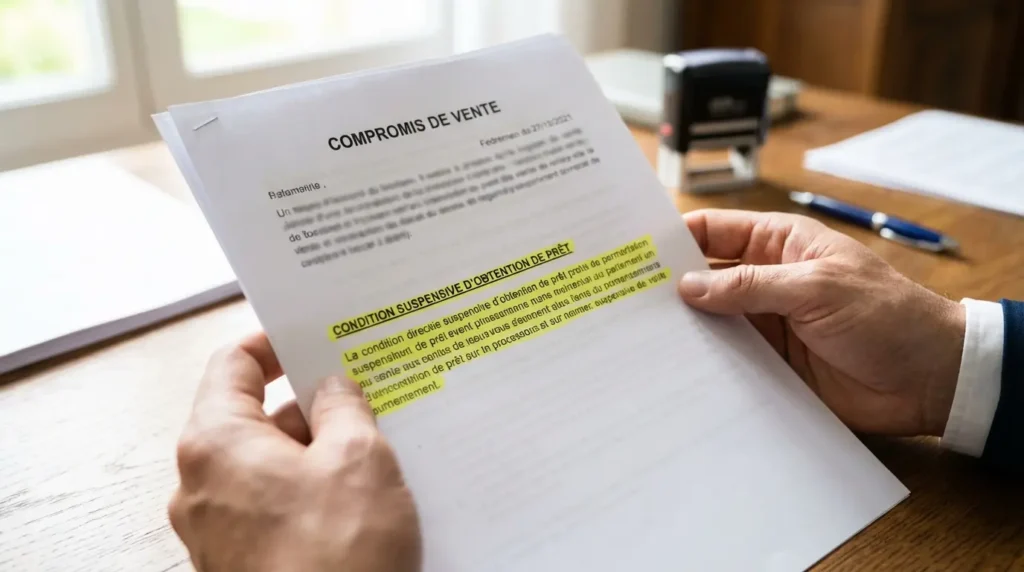 Compromis de vente avec mise en évidence des conditions suspensives d'obtention de prêt