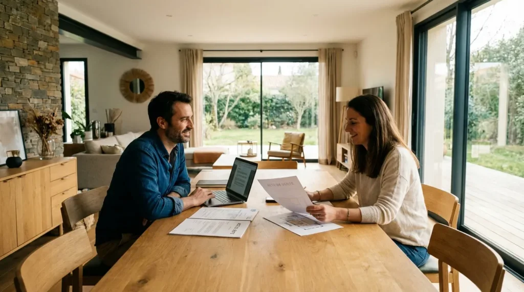 Couple estimant le prix de leur maison