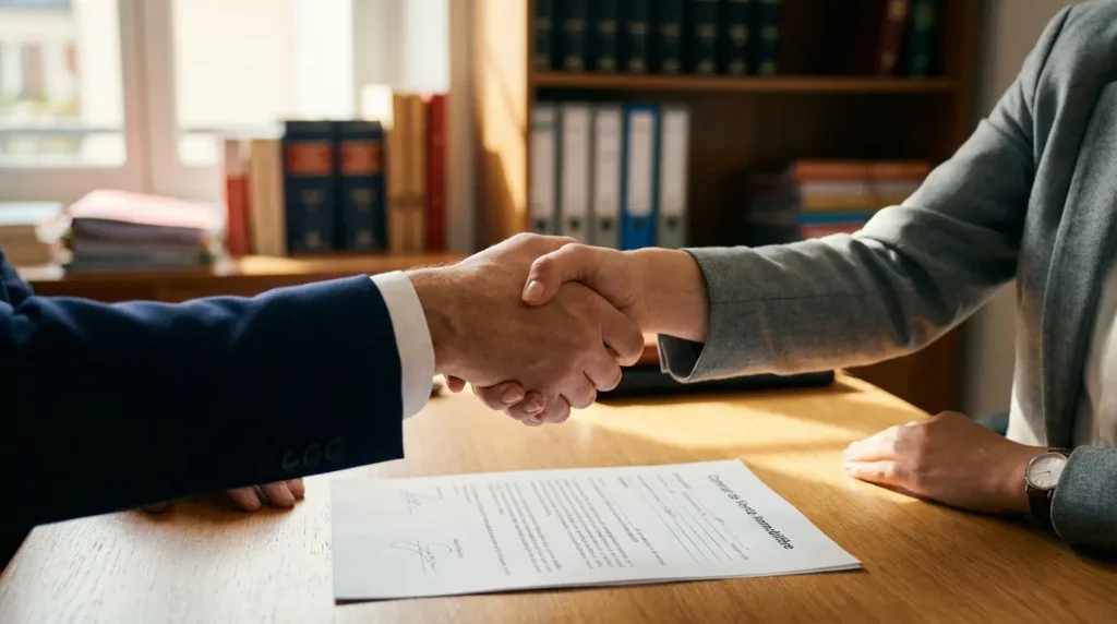 Poignée de main définitive entre acheteur et vendeur