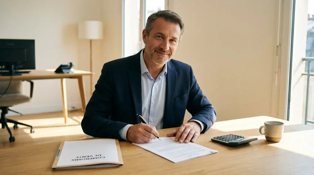 Acheteur signant un compromis de vente