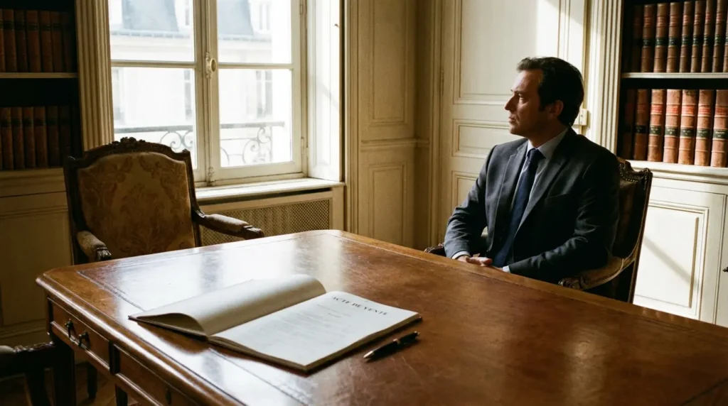 Vendeur attendant l'acheteur pour signer l'acte de vente