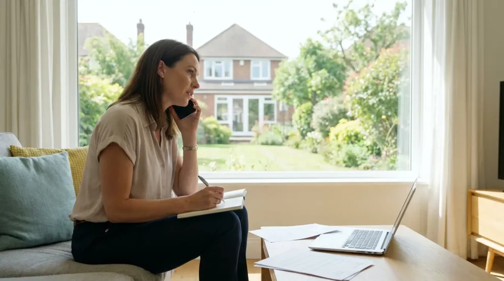 Vendeuse immobilière au téléphone