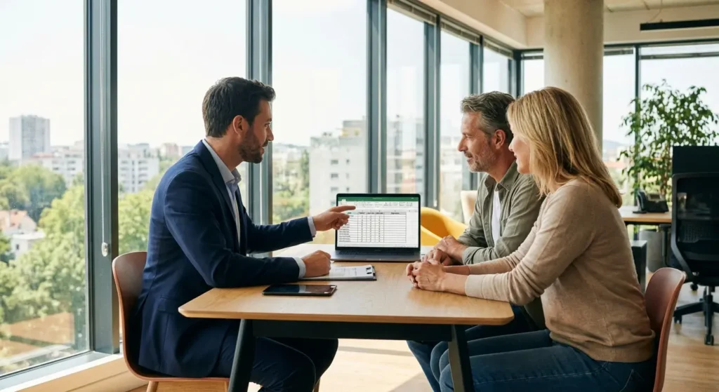 Réunion entre agent immobilier et les vendeurs