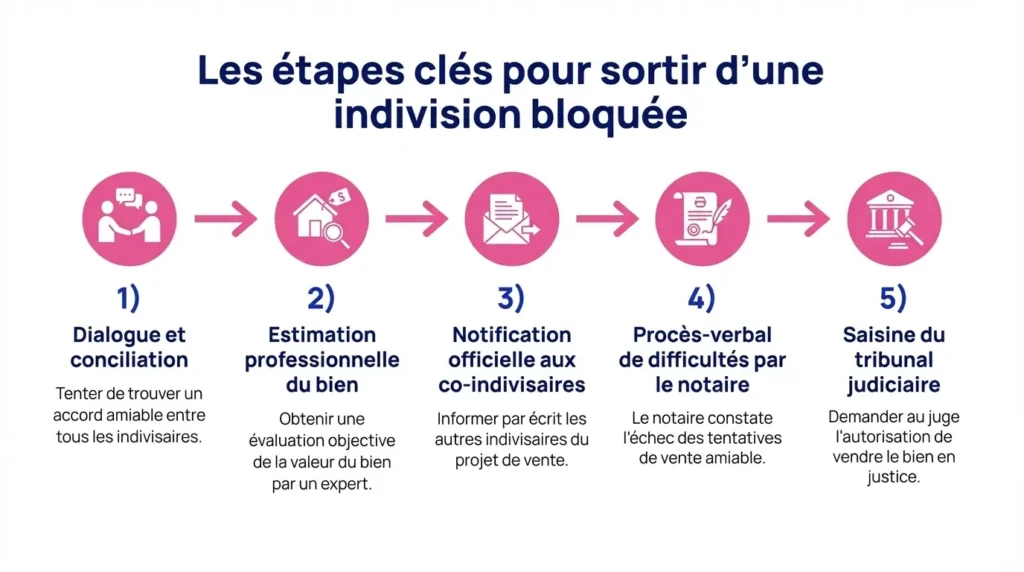 Etapes pour sortir d'une indivision bloquée