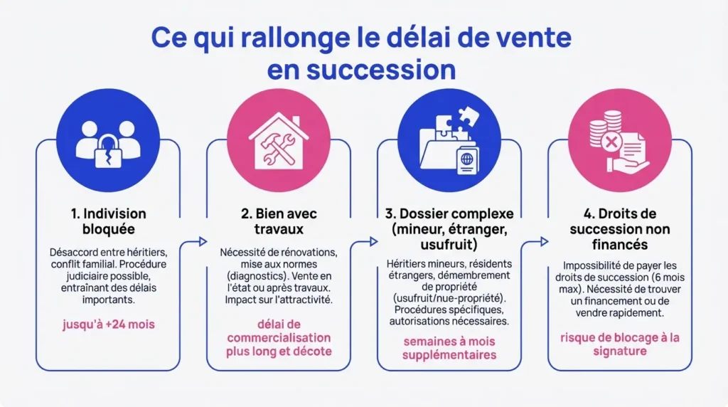 Facteurs qui rallongent le délai de vente en succession