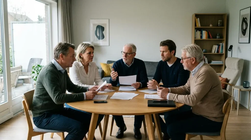 Famille réunie pour discuer autour de la succession d'un bien