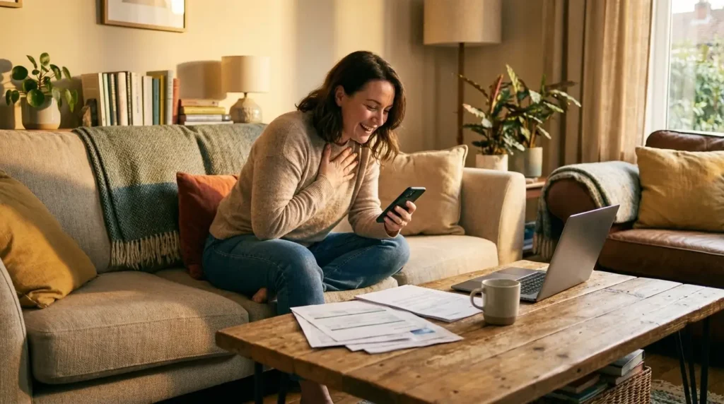 Héritière qui reçoit l'information de la vente par téléphone
