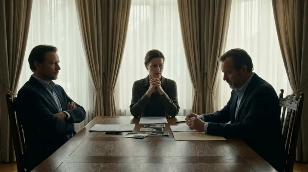 Héritiers d'une maison en désaccord autour d'une table