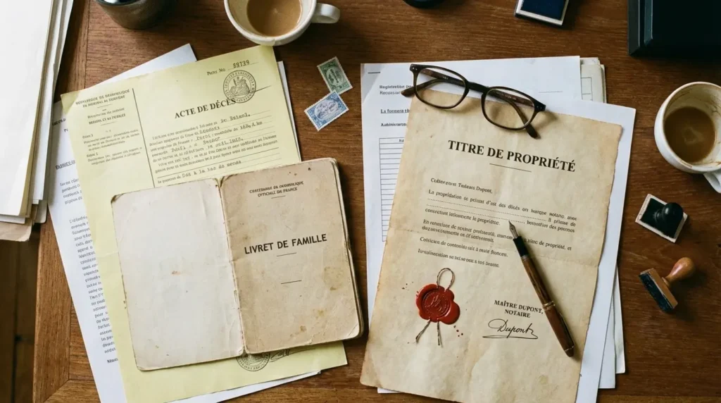 Pile de documents successoraux sur un bureau