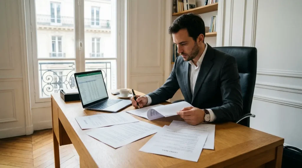 Professionnel de l'immobilier calculant la valeur d'un immeuble de rapport