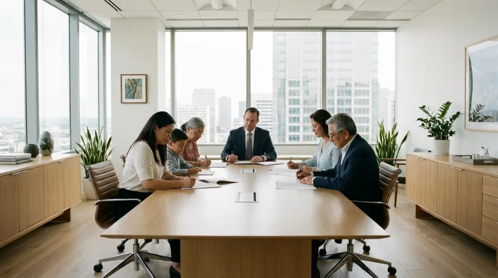 Réunion entre acheteur et vendeurs d'un bien immobilier