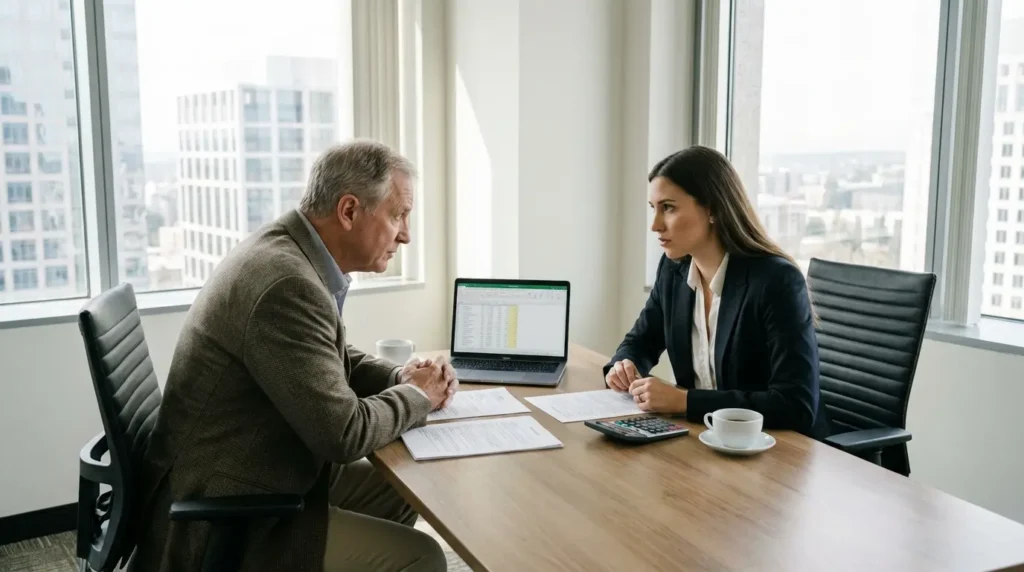 Réunion entre vendeur et investisseur