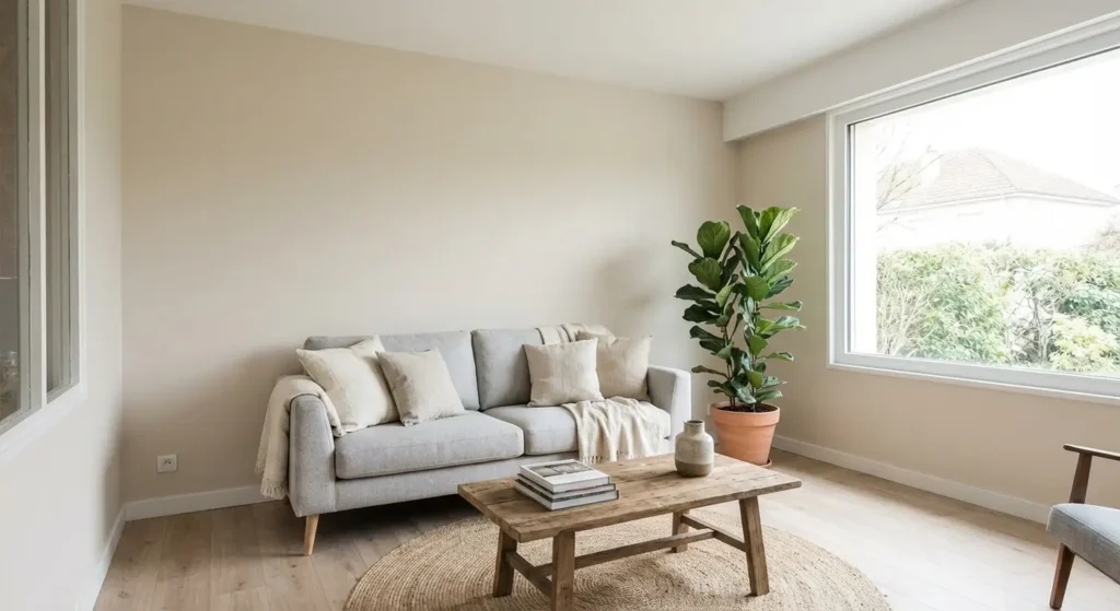 Salon avec déco épurée pour faciliter la vente