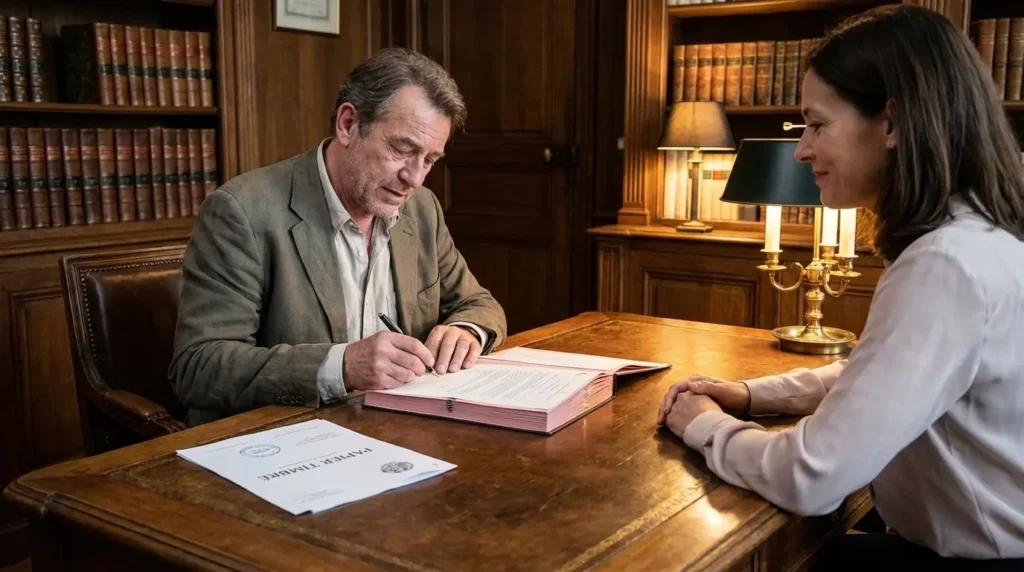 Signature d'un document chez le notaire