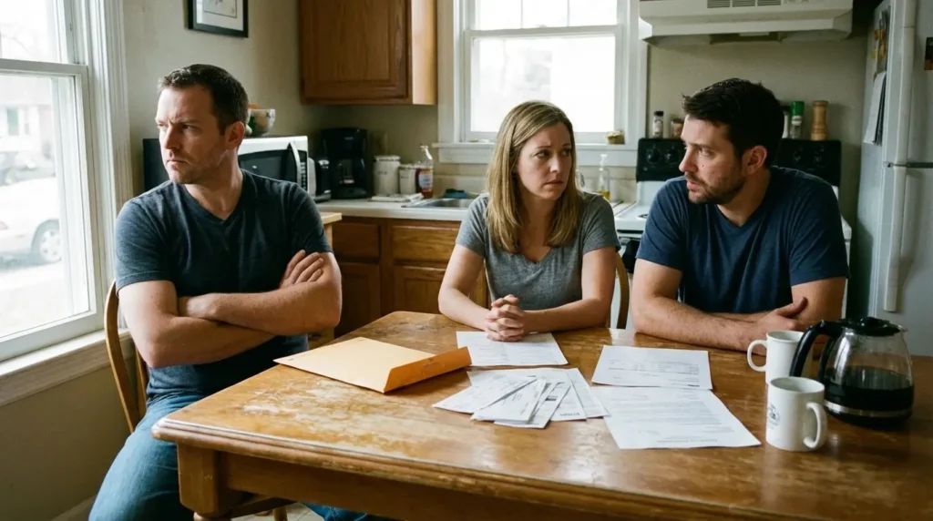 Tension familiale lors d'une discussion familiale autour d'une succession