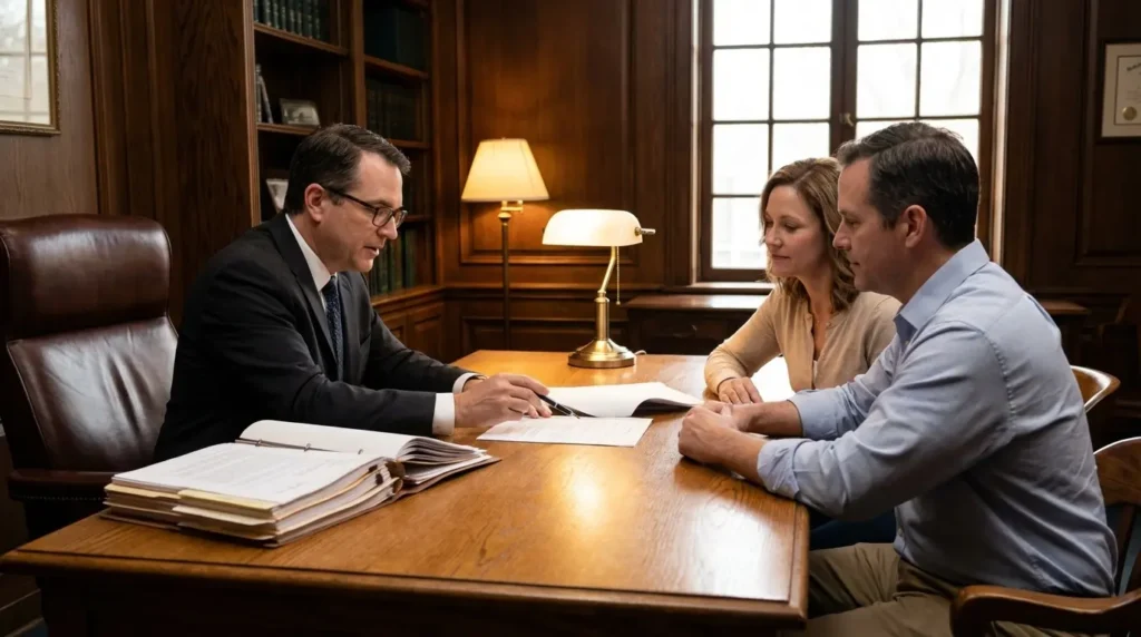 Couple chez le notaire devant payer les frais de succession