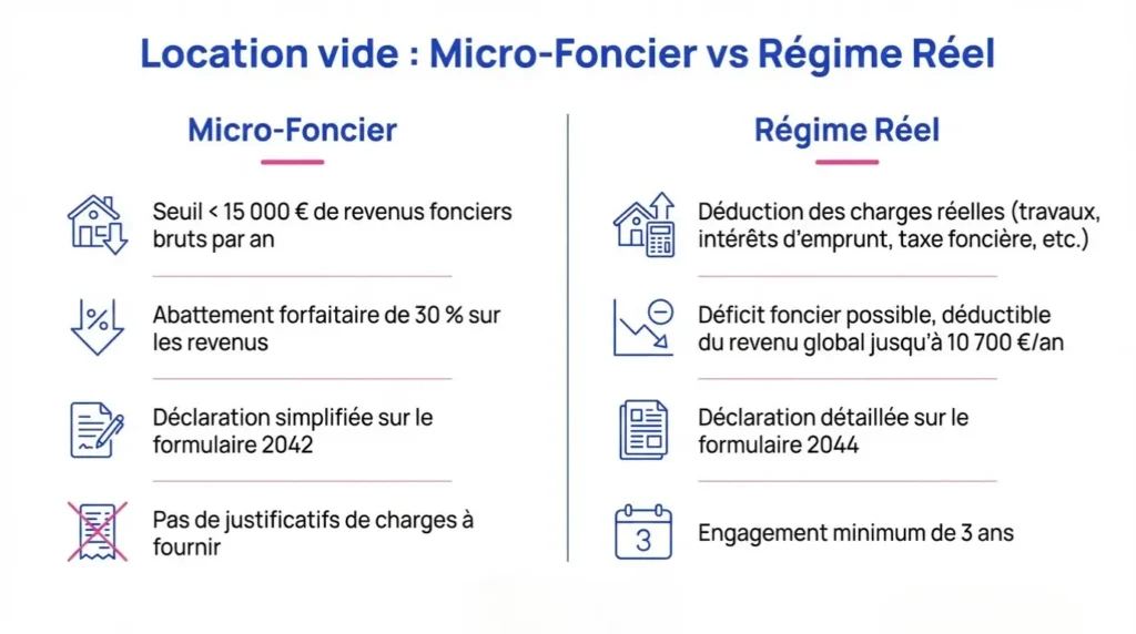 Différence entre régime micro-foncier et régime réel sur une location vide