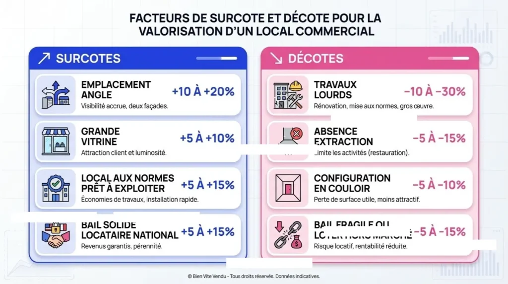 Facteurs de surcote et de décote pour un local commercial