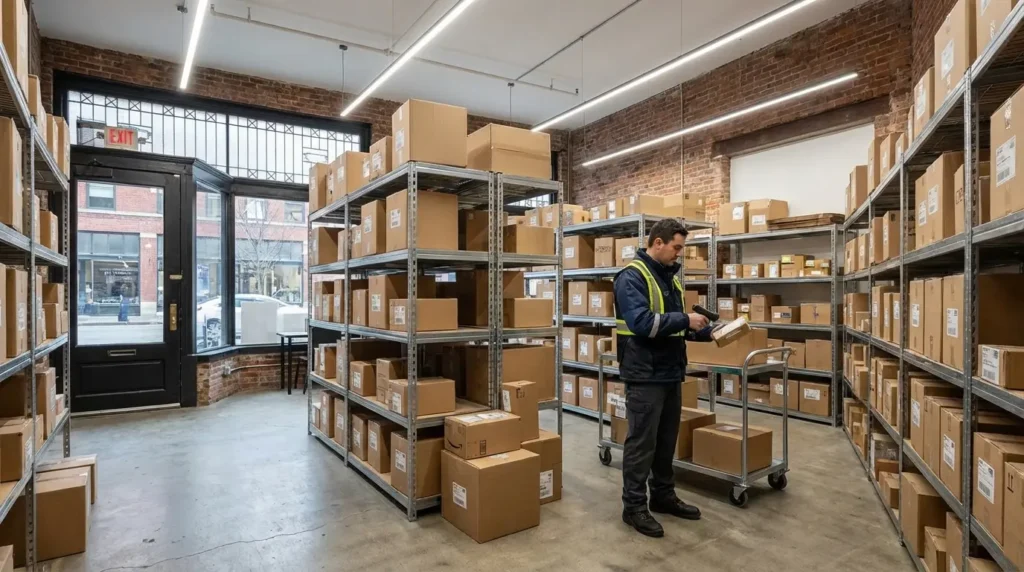 Local commercial transformé en zone de stockage