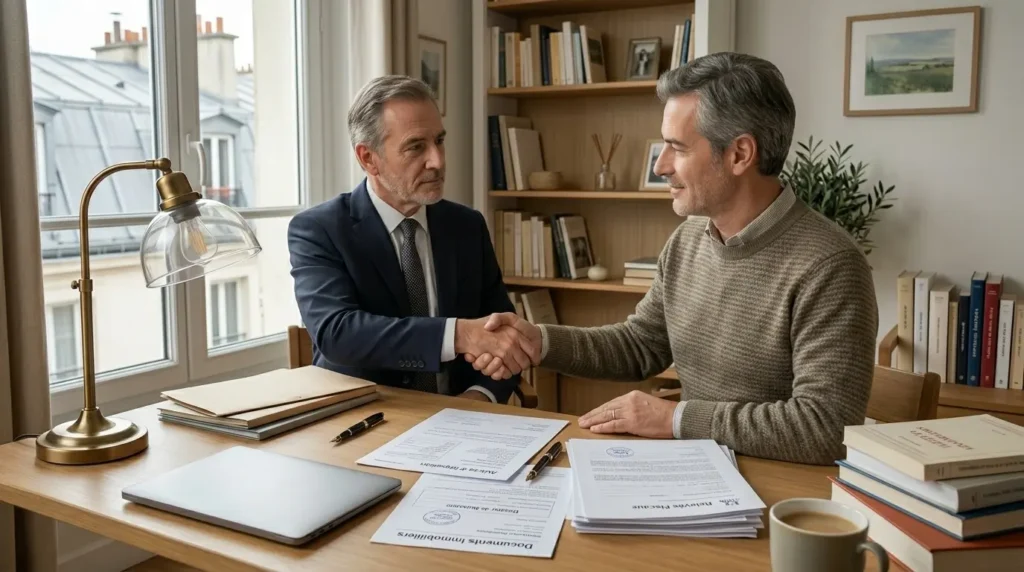 Pignée de main entre un notaire et un propriétaire