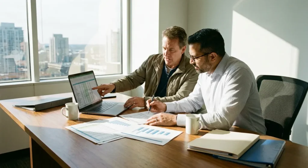 Propriétaire immobilier en rendez-vous chez son comptable