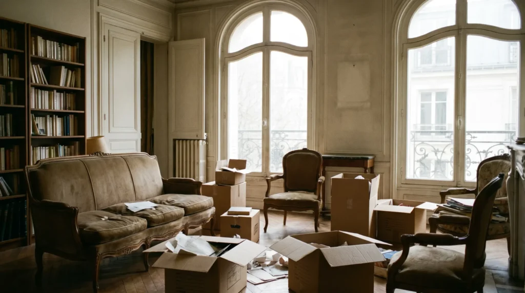 Salon d'une maison après décès d'un conjoint propriétaire