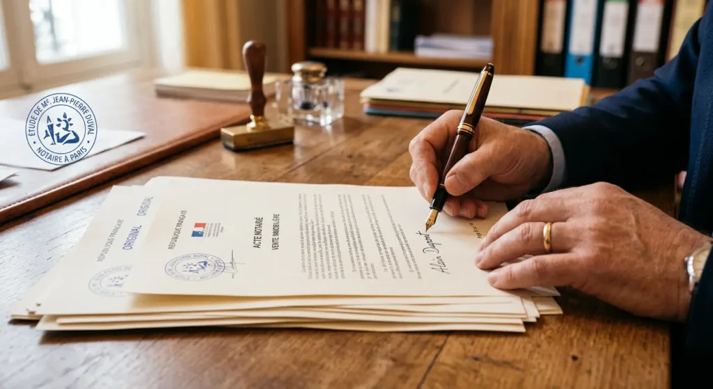 Signature à la main d'un acte notarié