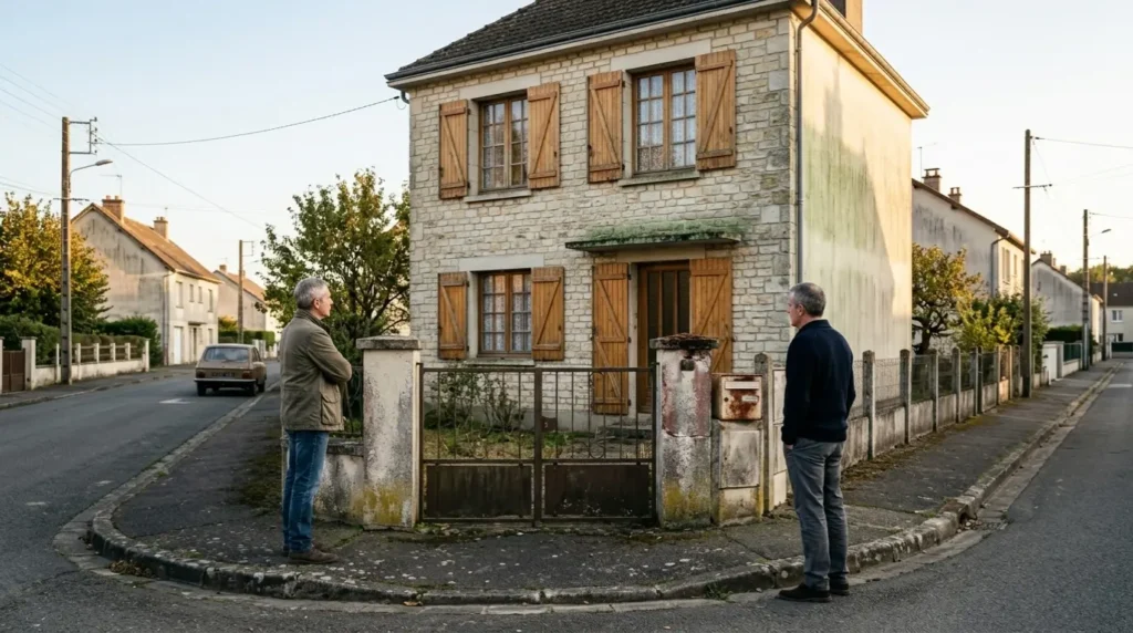 Héritiers devant leur maison en indivision