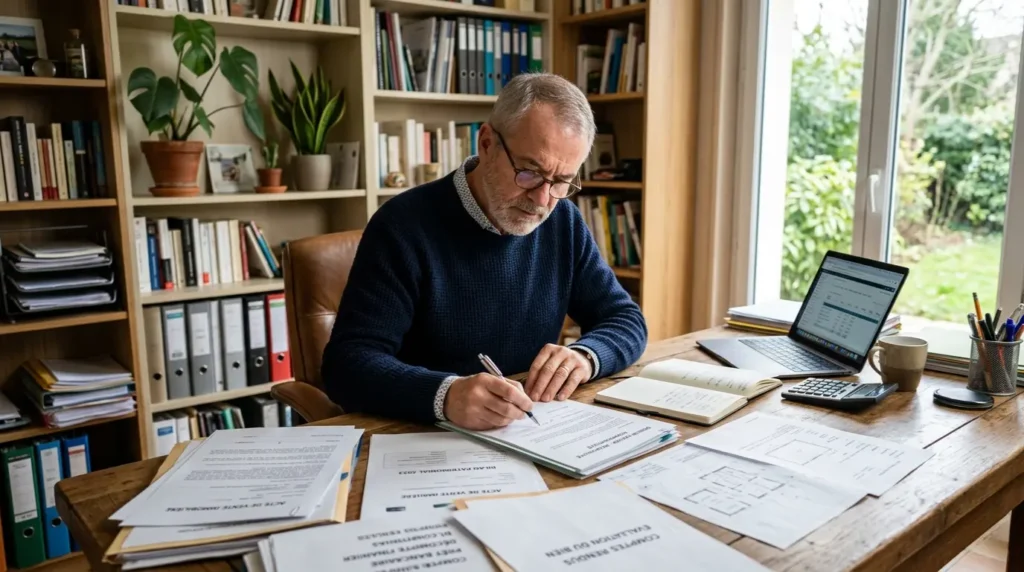 Propriétaire de la nue propriété devant des documents administratifs