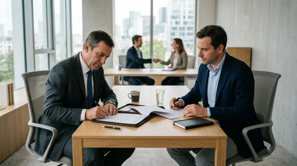 Signature d'un acte chez un professionnel immobilier