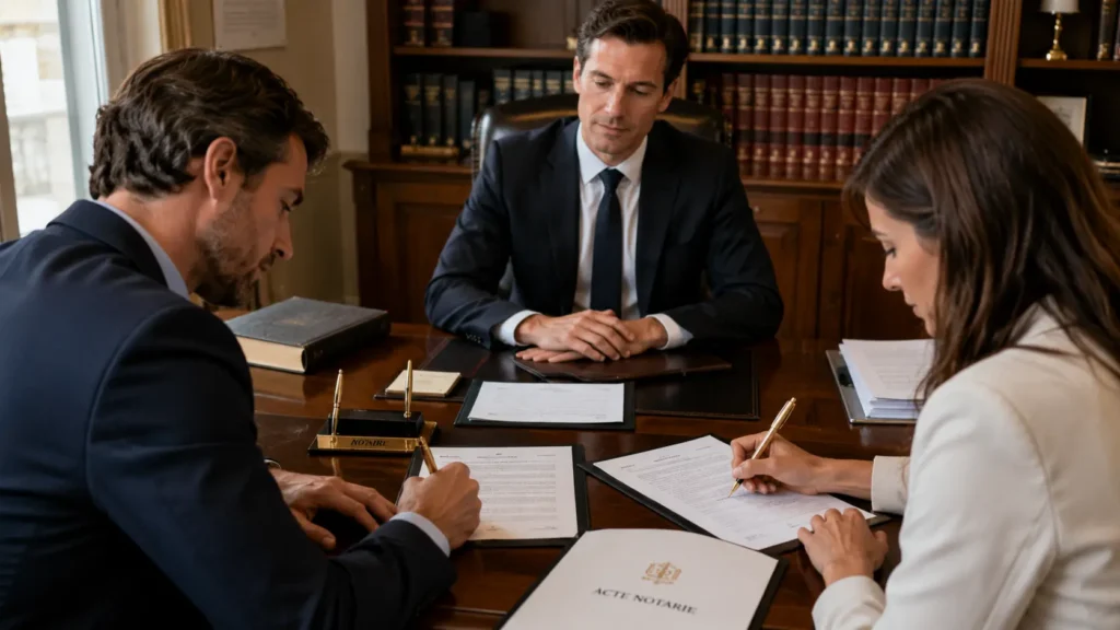 Signature d'un acte de vente chez le notaire