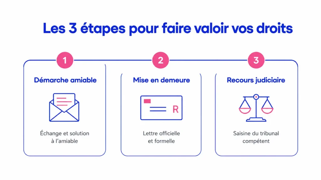 Les 3 étapes pour faire valoir vos droits
