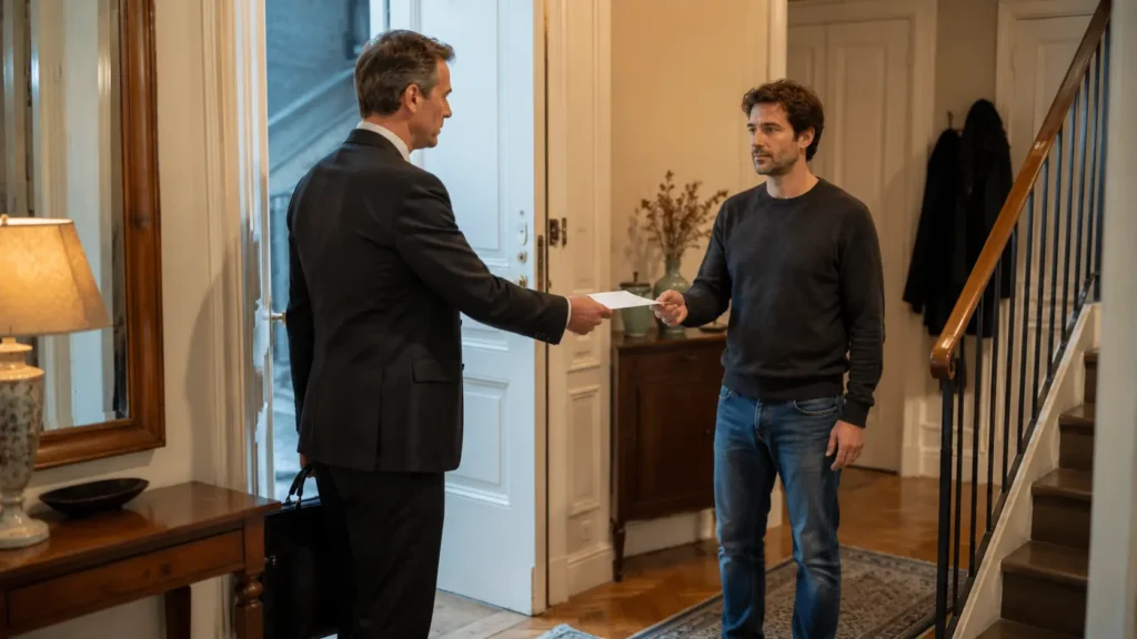 Notaire délivre un document au locataire