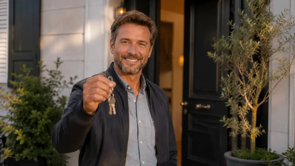 homme avec les clés d'un appartement